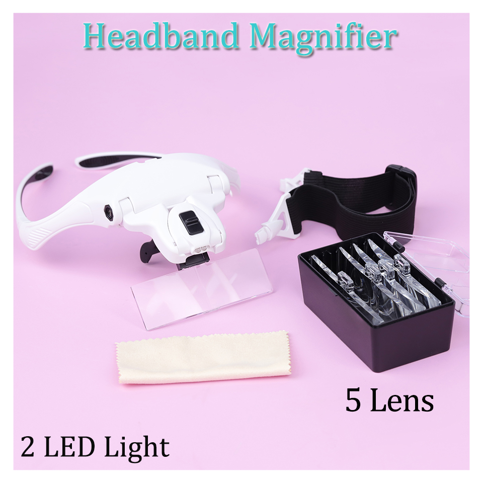 Eyelash Extension With Glasses - Wimpernverlängerung, 5-Linse, verstellbares Kopfband, Lupe, LED-Licht,